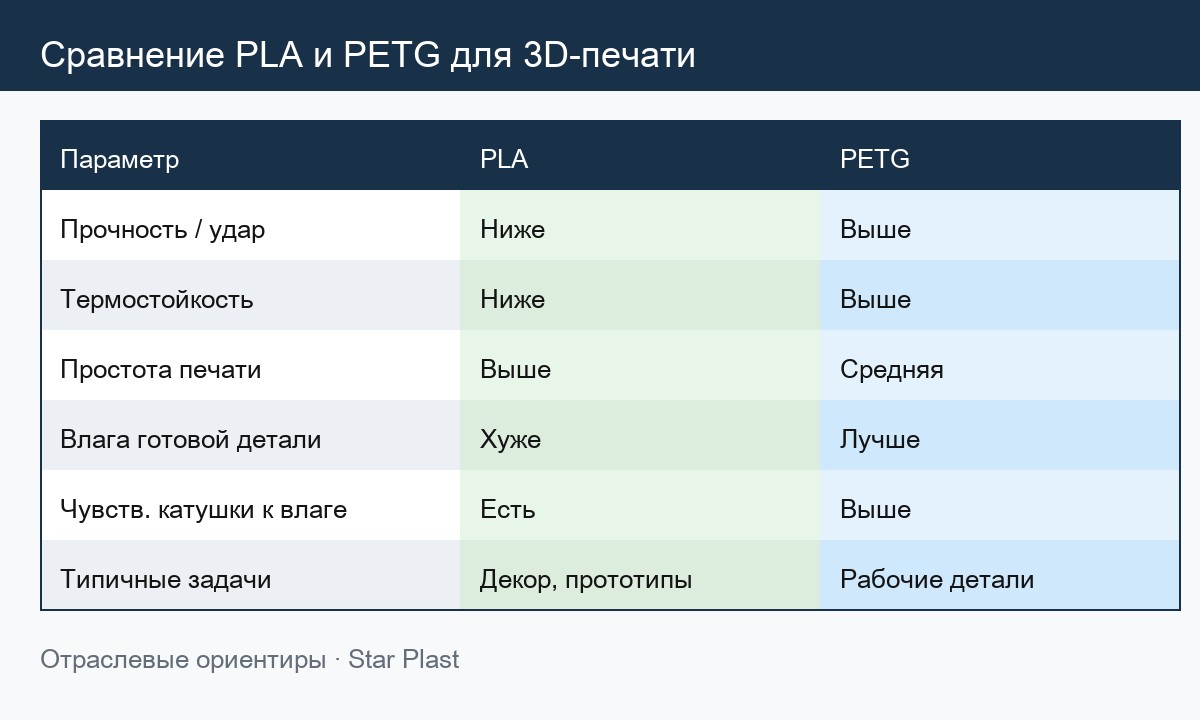 Сравнение PLA и PETG для 3D-печати